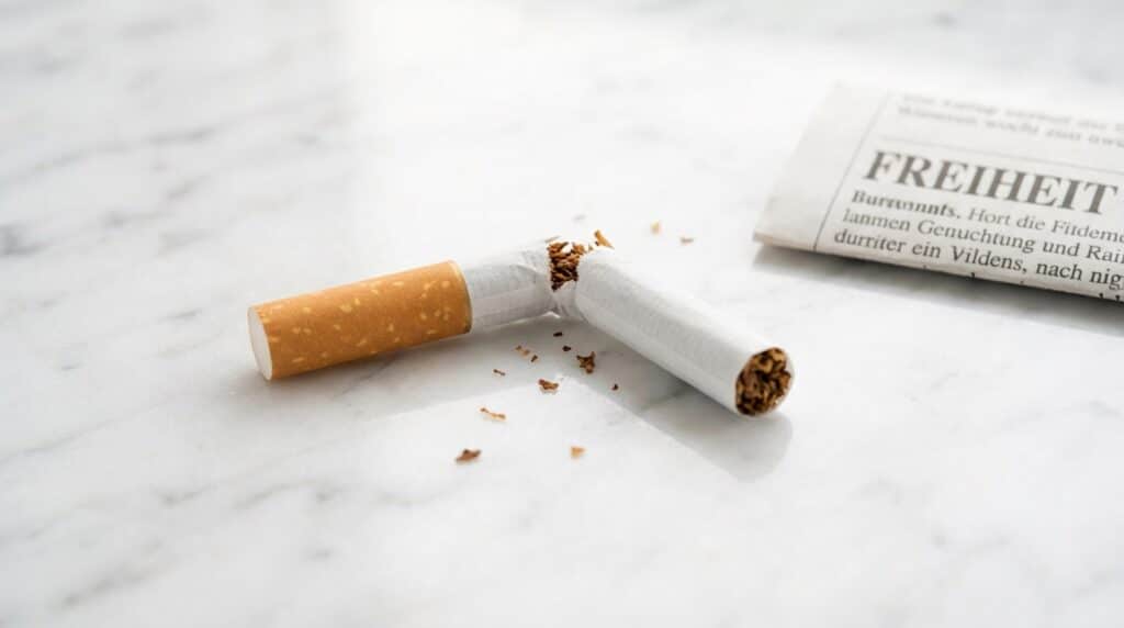 Zerbrochene Zigarette auf weißer Marmoroberfläche